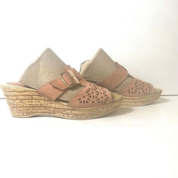 Spring Step Sandals Women's EU 40 US 9.5 Wedge Blush Cutout Leather Slip On Mule - Picture 2 of 11